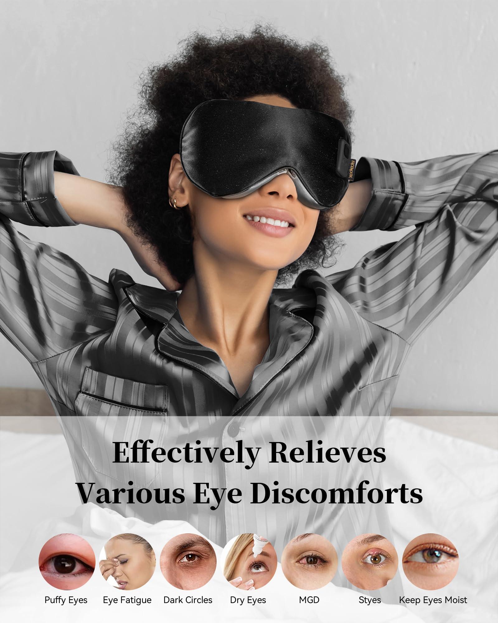 FACEMOON Heated Eye Masks for Dry Eyes - Cordless Warm Eye Compresses for Stye Relief, Heating Pad for Relief Eye Strain, Puffy, Electric Sleep Mask with 3 Temperature & 4 Time Control, FSA HSA EligibleBlack