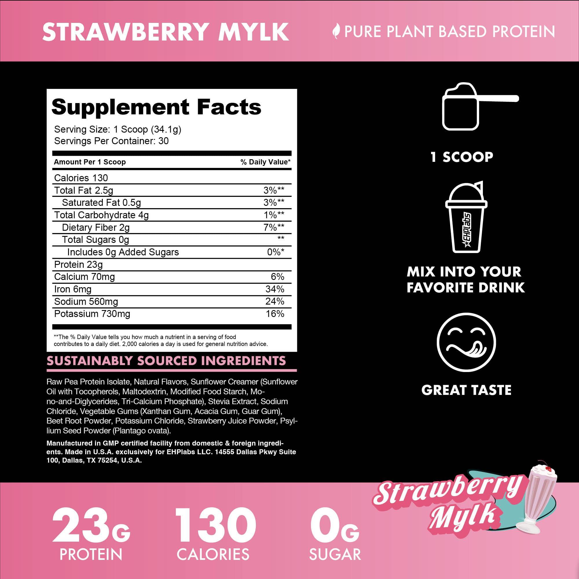 BLESSED BLESSED Vegan Protein Powder - Plant Based Protein Powder Meal Replacement Protein Shake, 23g of Pea Protein Powder, Dairy Free, Gluten Free, Soy Free, No Sugar Added, 30 Servings (Strawberry Mylk)