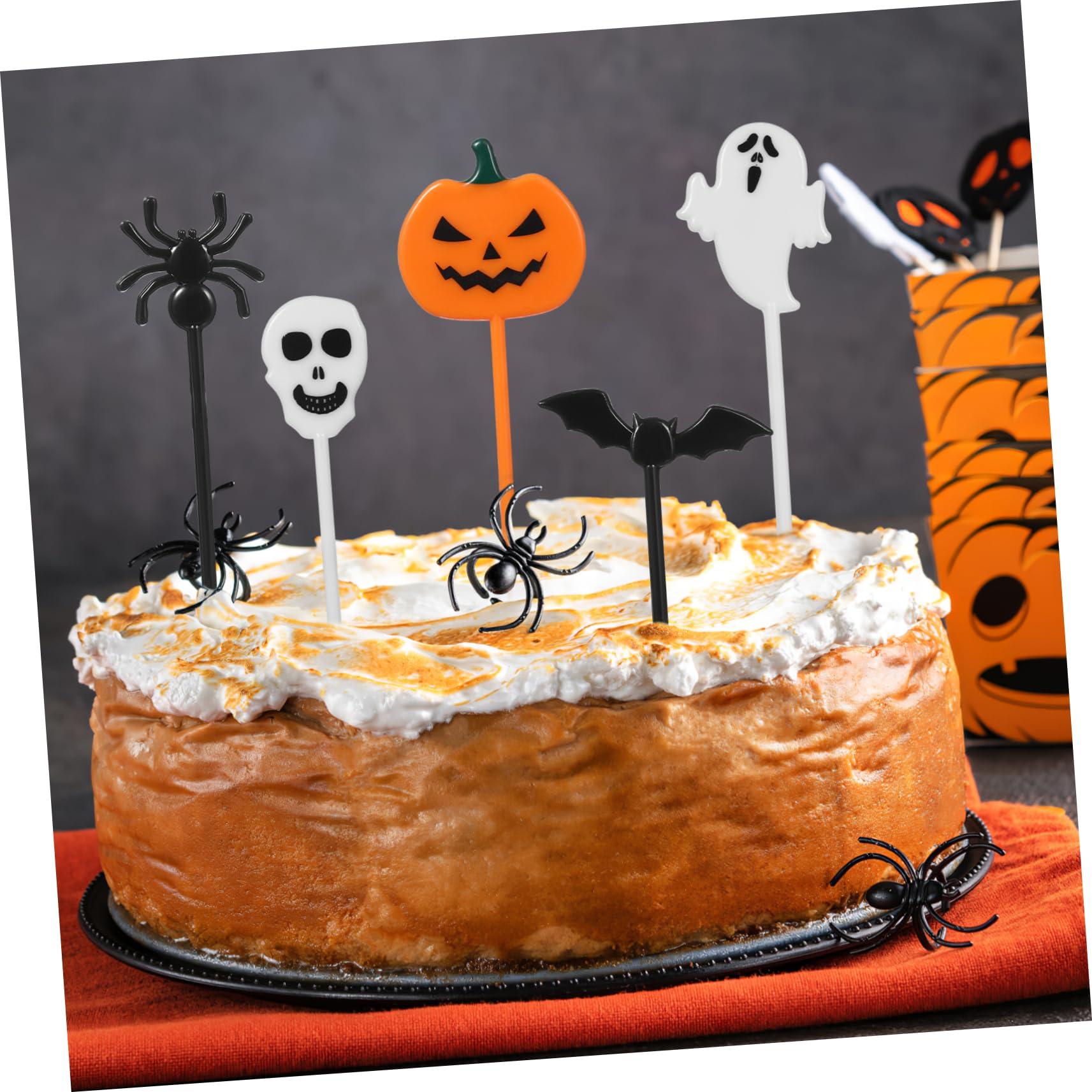 UPKOCH 54 Pcs Halloween Cake Fruit Pick Fruit Fork Cake Toppers Cupcake Flag Halloween Dessert Flag Halloween Cake Flag Cake Topper Decor Pumpkin Dessert Topper Creative Dessert Toppers