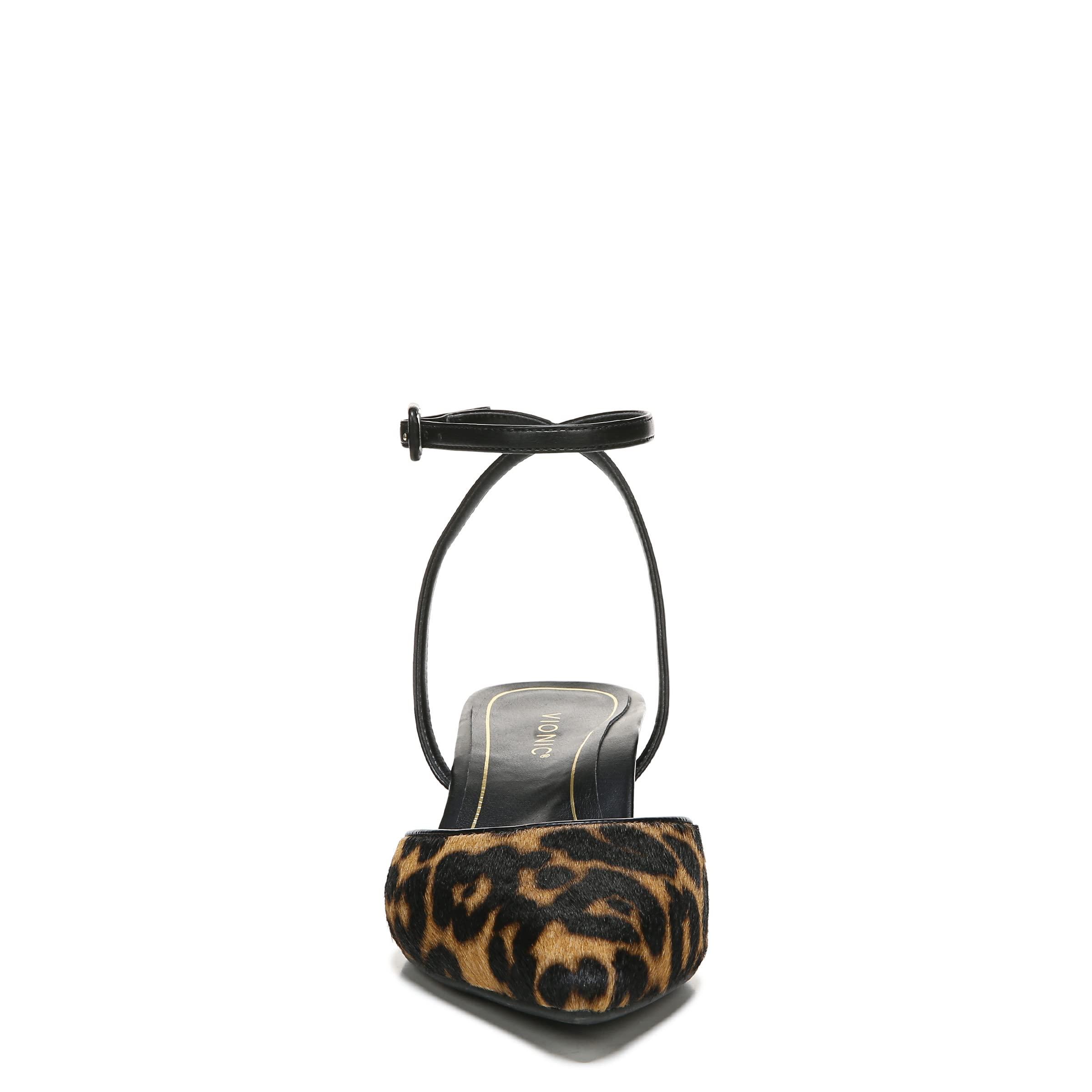 Vionic Vionic Women\'s Primrose Jacynda Strappy Kitten Heel- Supportive Ladies Dress Ankle-Strap Heels That Include Three-Zone Comfort with Orthotic Insole Arch Support, Tan Leopard 6.5 Medium