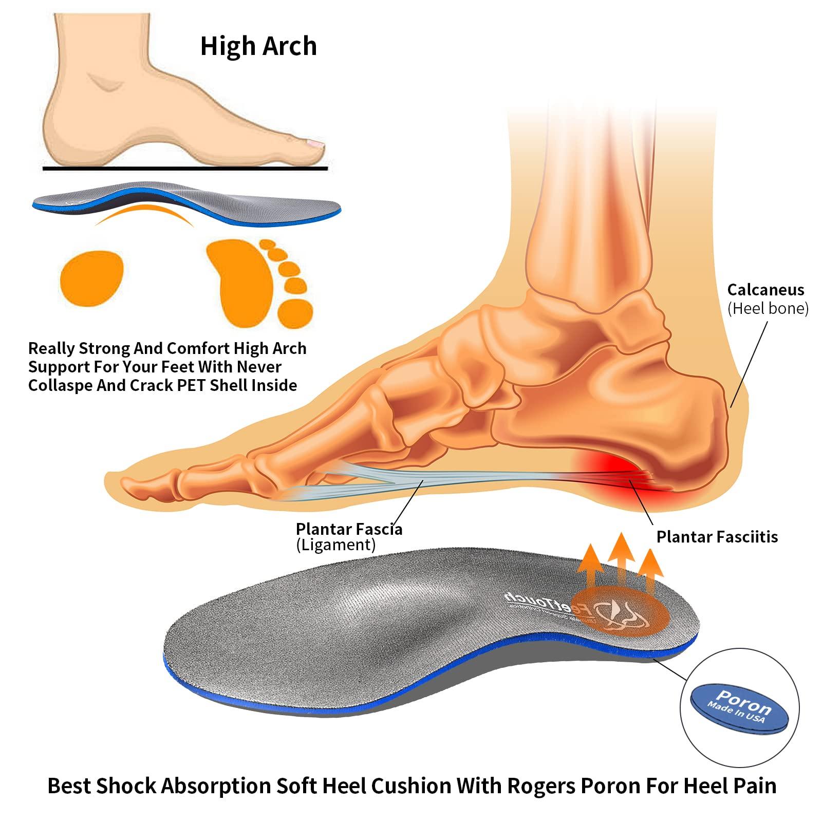 FEETTOUCH FeetTouch Strong Arch Support Orthotics for Metatarsalgia Morton\'s Neuroma,Ball of Foot Pain Relief Inserts Plantar Fasciitis Flat Feet with Poron Heel Cushion Grey