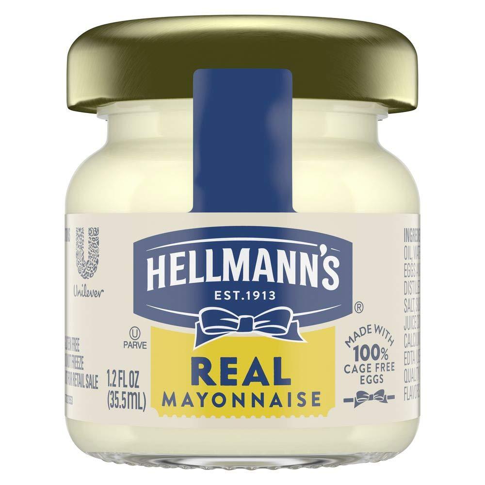 HELLMANN'S Hellmann\'s Real Mayonnaise Mini Jars, Condiment for Sandwiches, Salads, Mayo Made with 100% Cage Free Eggs, Gluten Free, 1.2 oz, Pack of 72
