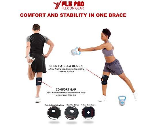 FLX Flex'on Gear Knee Brace Support Compression Wrap Sleeve Patella Stabilizer 4 Strap Flexible Adjustable for Arthritis Tendonitis Pain, Meniscus Tear ACL LCL MCL Sprain Injury ML & Plus Size 1X-3X (Man Men Women)