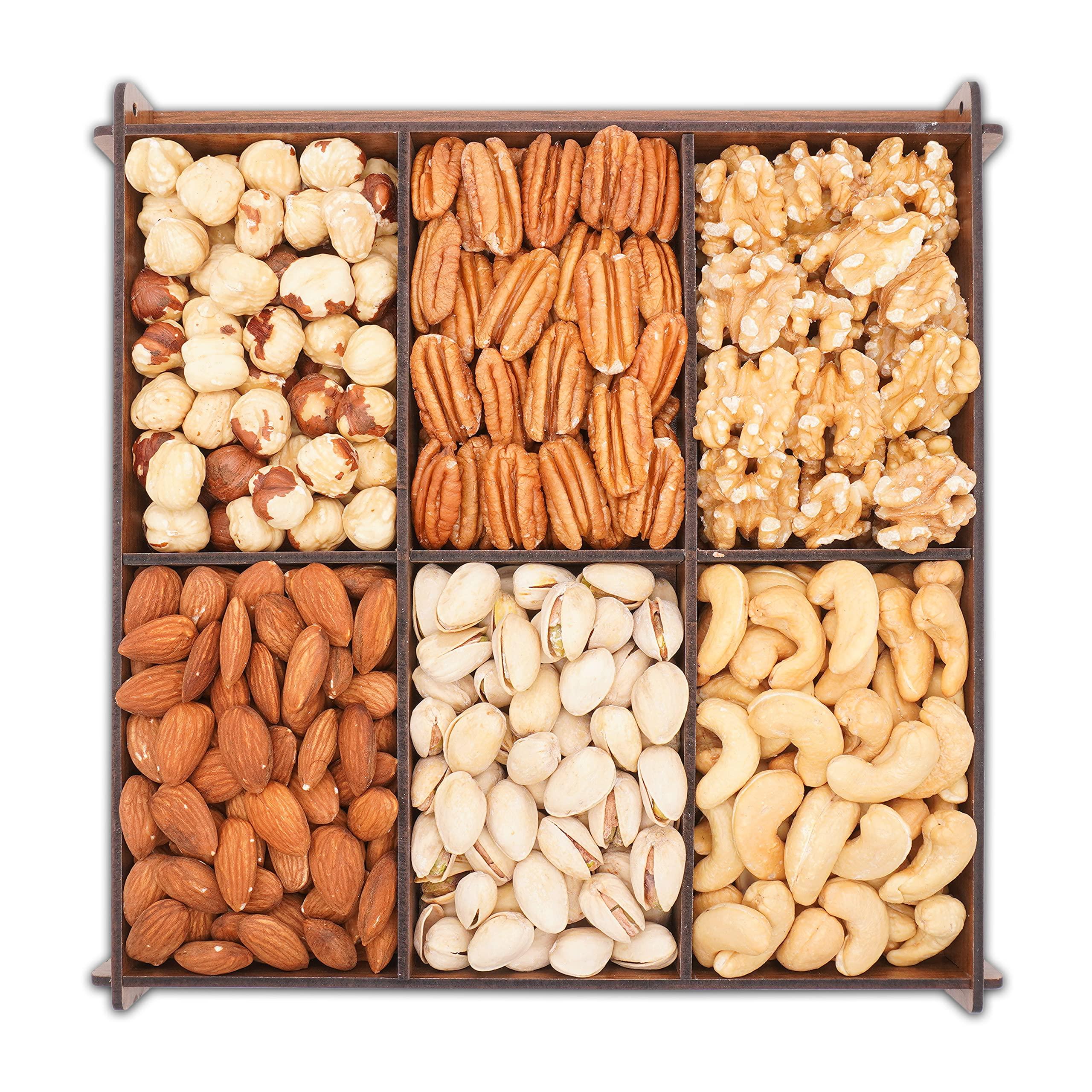 Secret Garden\'s Monogrammed Gift Basket, Mixed Nuts Gift in Reusable Wooden Tray, Business Present, Gourmet Assortment Tray, Birthday Gift for Mom, Sympathy, Mom, Dad, Variety Snacks Box, Husband