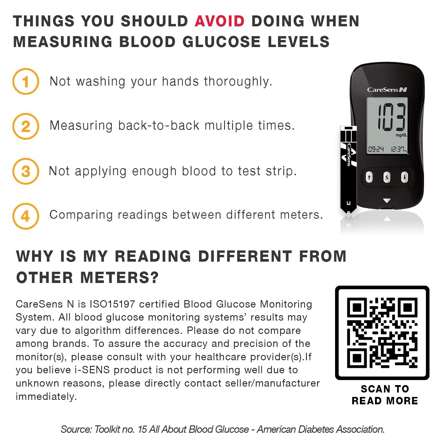 CareSens CareSens N Blood Glucose Monitor Kit with 100 Blood Sugar Test Strips, 100 Lancets, 1 Blood Glucose Meter, 1 Lancing Device, 1 Control Solution, Travel Case for Diabetes Testing