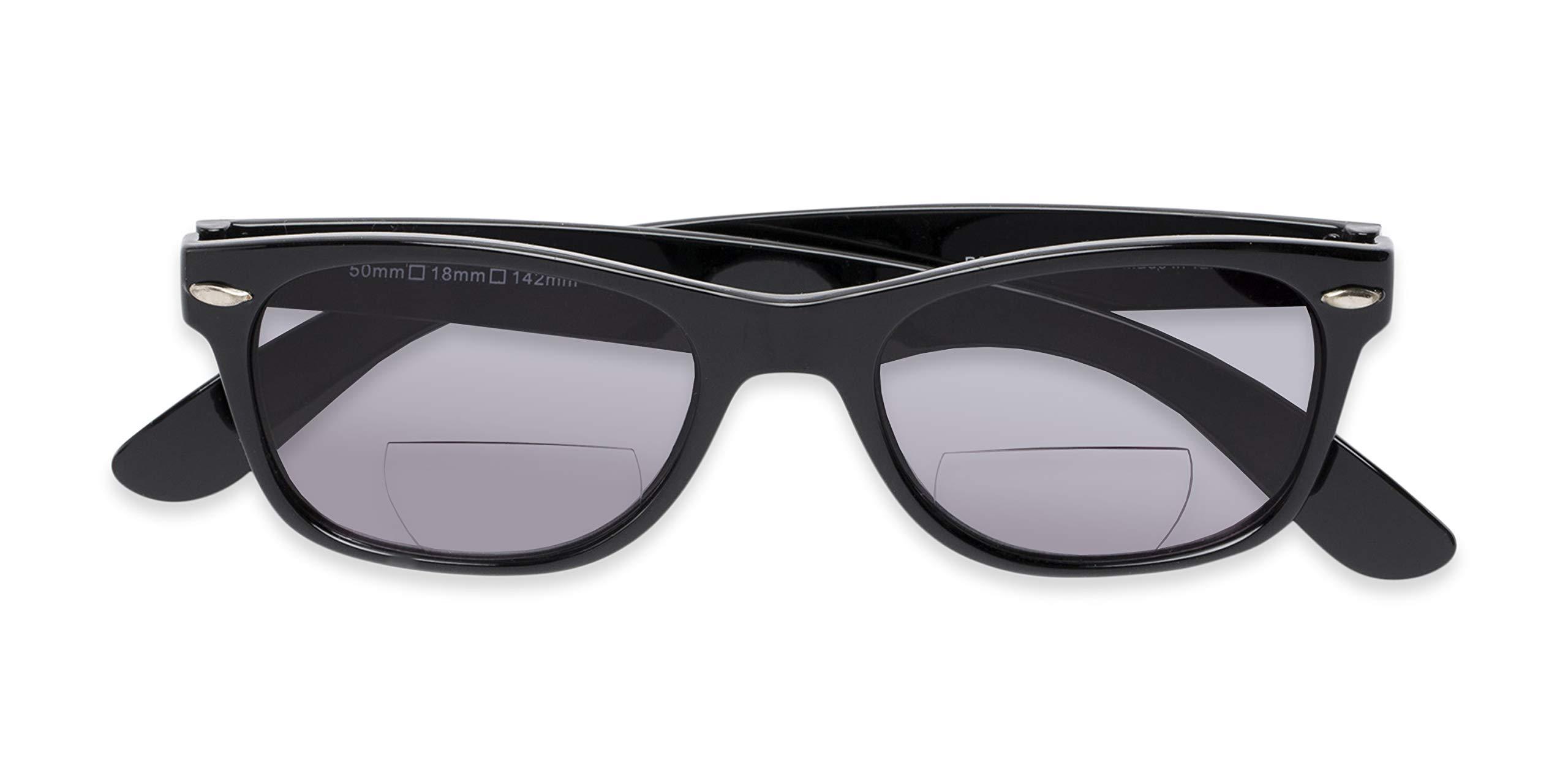 Readers Readers.com Reading Sunglasses: The Joliet Bifocal Reading Sunglasses Plastic Retro Square Style for Men and Women - Black with Smoke, 1.50