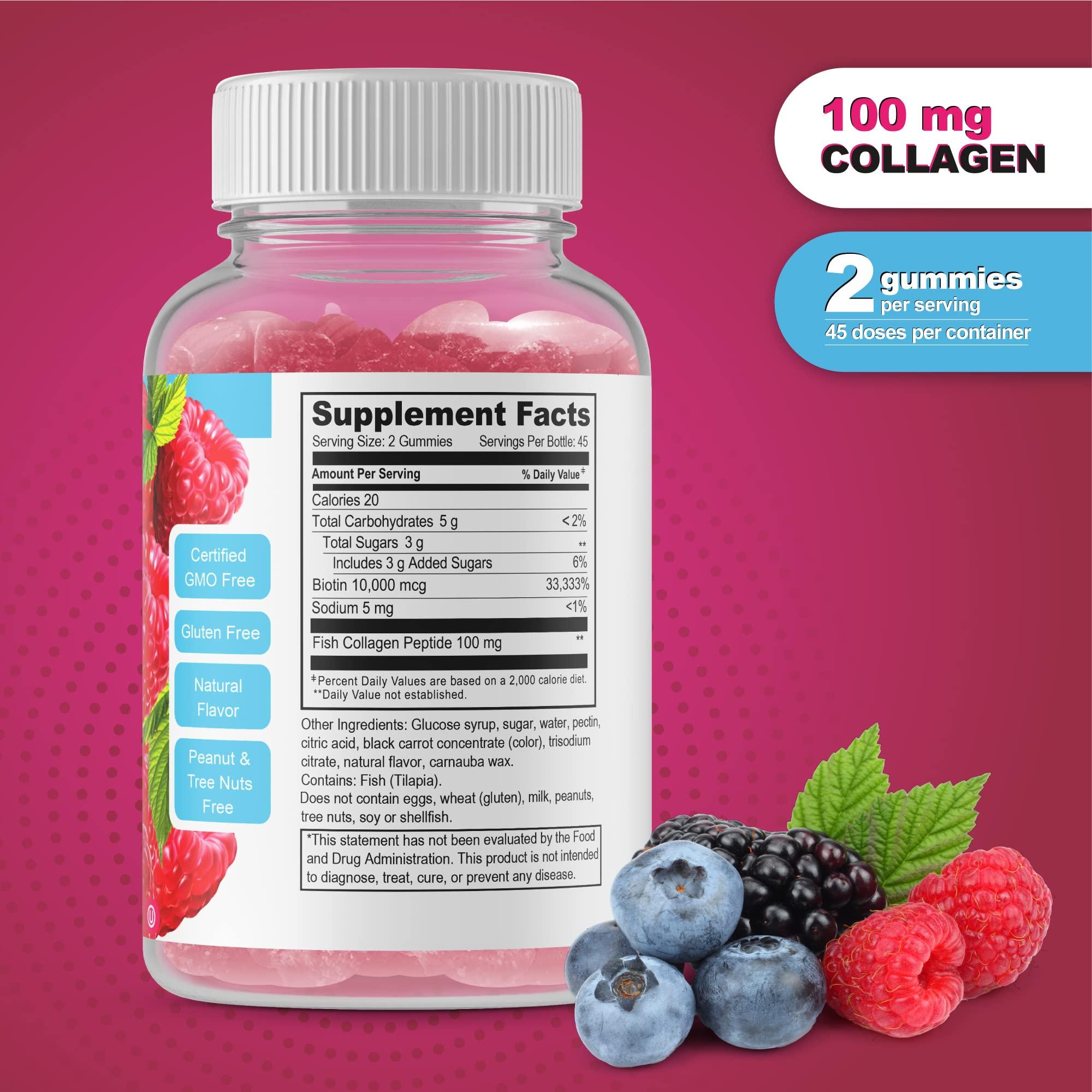 DOCTORS FINEST DOCTORS FINEST Collagen and Biotin 10000mcg Gummies, Vegan, GMO-Free, Gluten Free, Natural Raspberry Flavor Gummy Vitamins, for Hair Growth, Hair Skin and Nails Dietary Supplement, 90 Gummies