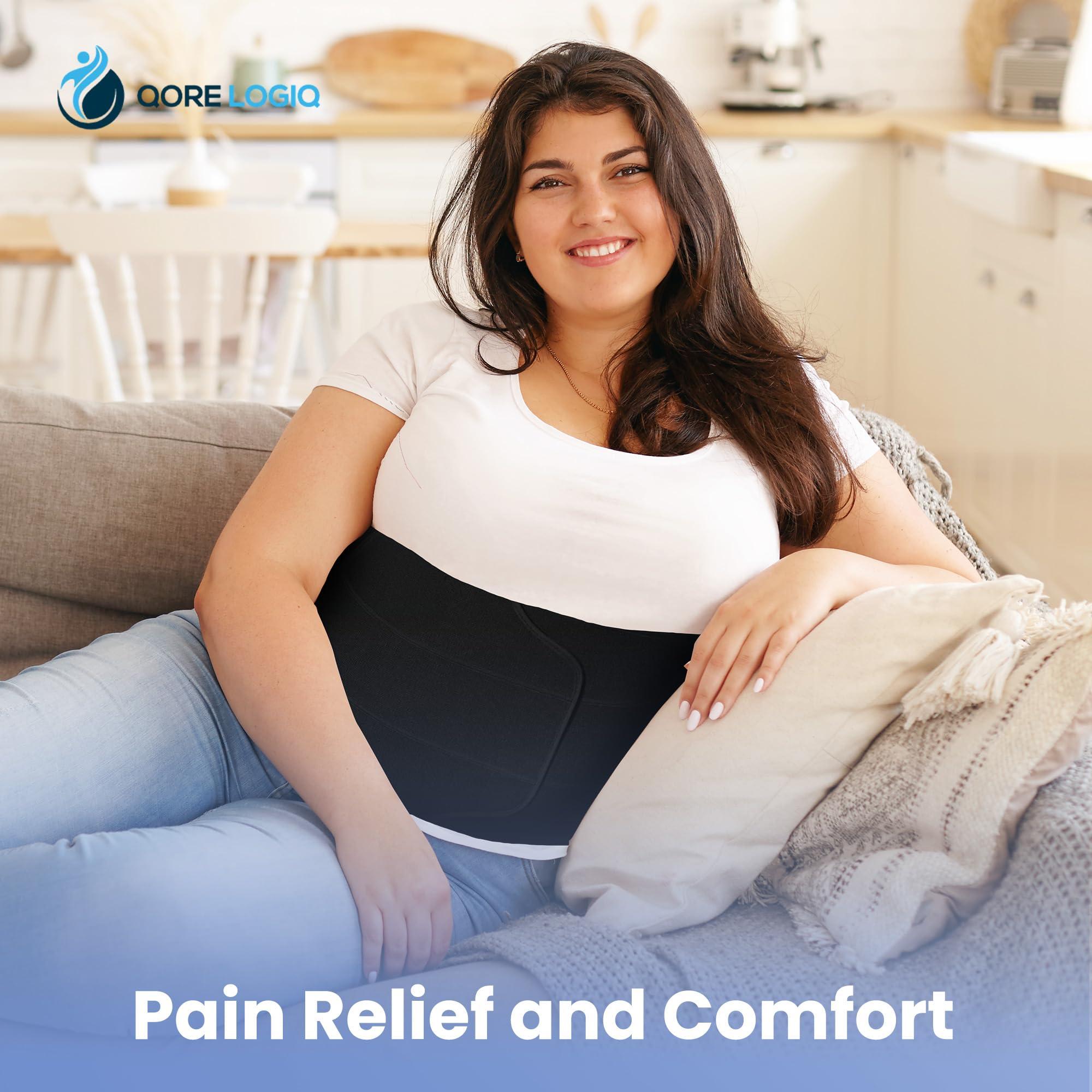 QORE LOGIQ QORE LOGIQ Plus Size Abdominal Binder Post Surgery Tummy Tuck & Postpartum Belly Band, Women & Men Adjustable 12\" Compression Wrap for Stomach & Hernia Belt for Women, Black 3XL