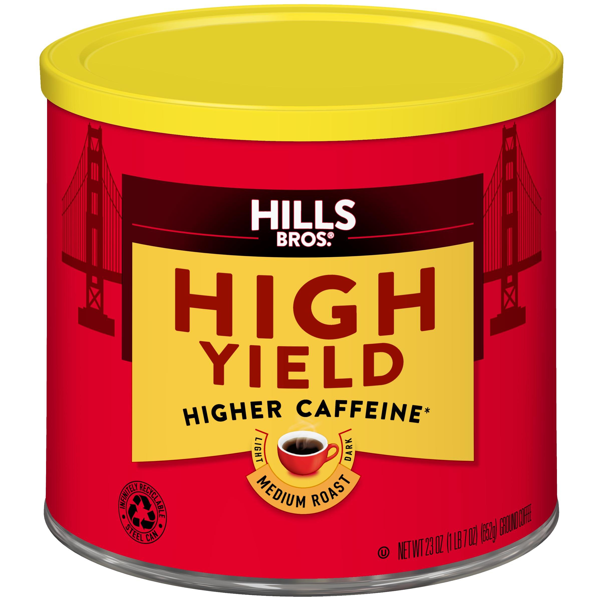Hills Bros. Coffee Hills Bros High Yield Ground Coffee, Medium Roast, 23 Oz. Can Full-Bodied Rich Coffee Taste, Balanced for Optimum Caffeine