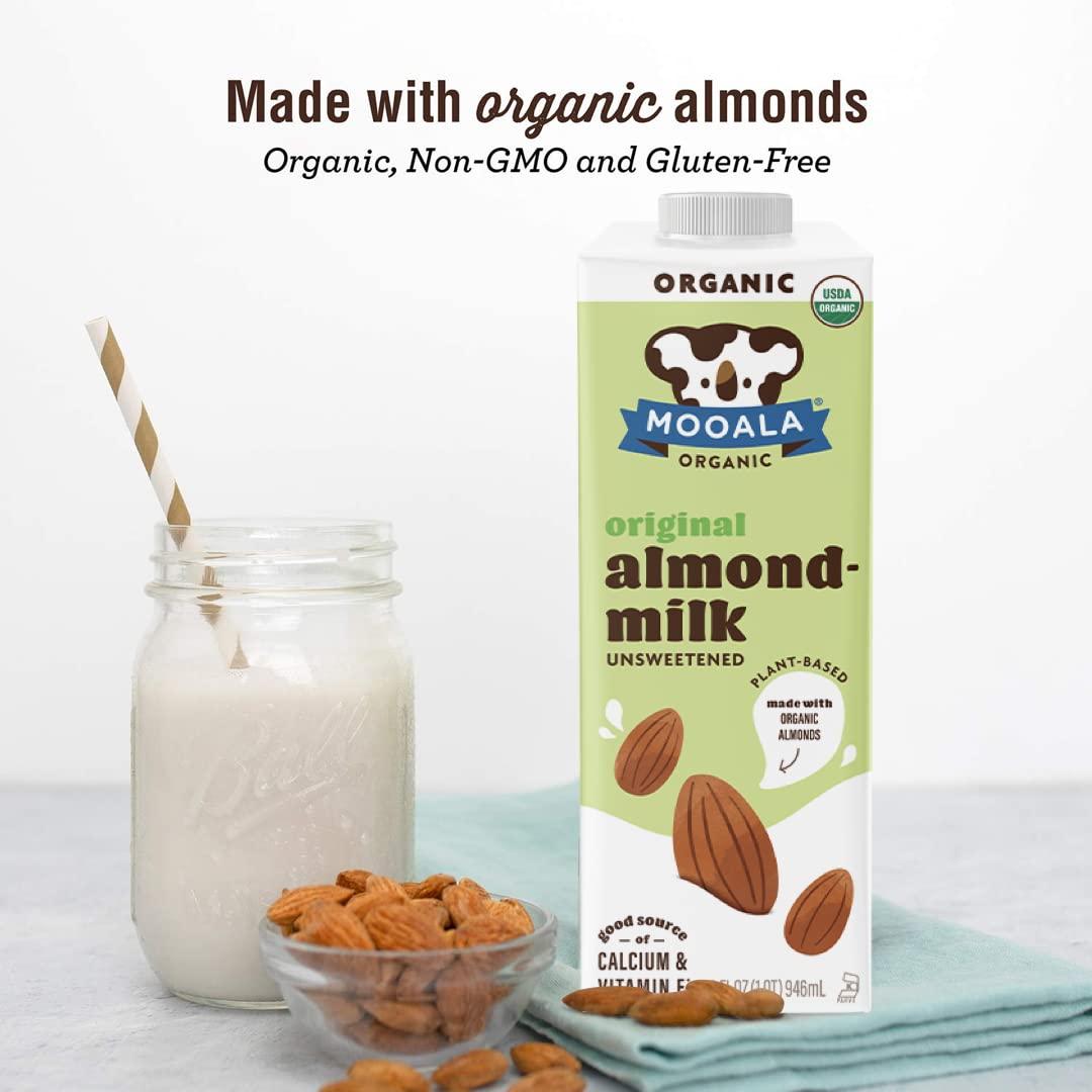 Mooala Mooala Organic Almond Milk Unsweetened 32 fl oz (Pack of 6) Shelf-Stable, Lactose Free, Gluten-Free, Vegan, No Added Sugar, Plant-Based Beverage