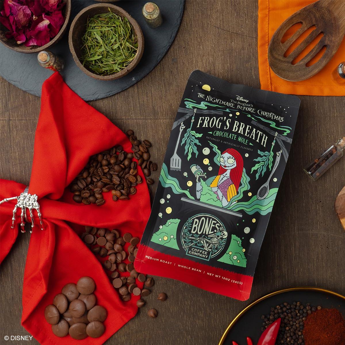 Bones Coffee Company Bones Coffee Company The Nightmare Before Christmas Frog\'s Breath Flavored Coffee Beans, Whole Bean Coffee Medium Roast Low Acid, Chocolate Mole Flavor (12 oz)