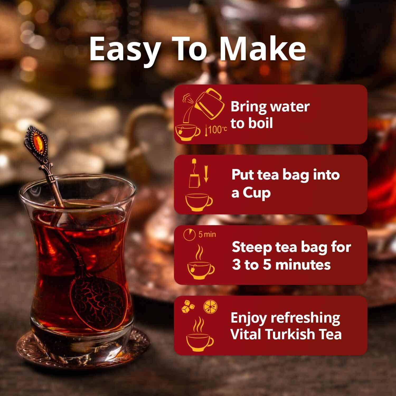 Eastern Vital Tea Turkish Tea Black, Count of 25 Black Tea Bags - Flavourful Taste of Black, Freshly Packed with Heritage Taste of Turkish Tea Bags, Aromatic Tea Beverages by Vital Products