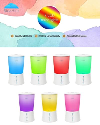 BlueHills BlueHills Premium 2000 Ml Set of 2 Large Essential Oils Diffusers for Large Rooms Big Capacity Models Adjustable Cool Mist Great Gift – Value Pack of 2 White