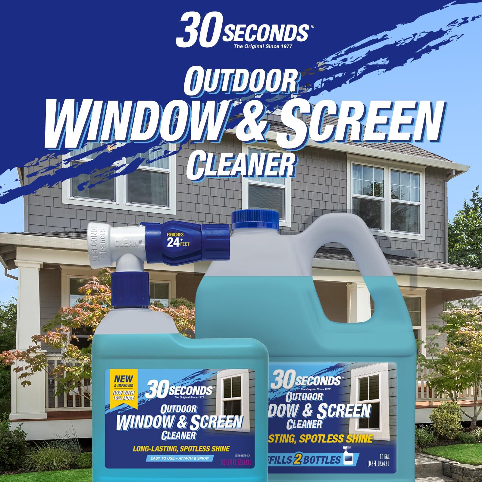 30 SECONDS 30 SECONDS Outdoor Window & Screen Concentrated Cleaner for Glass, Patio Doors, Fiberglass, Furniture - No Screen Removal Required, Spray & Rinse - Hose End Spray Attachment (2 PACK)