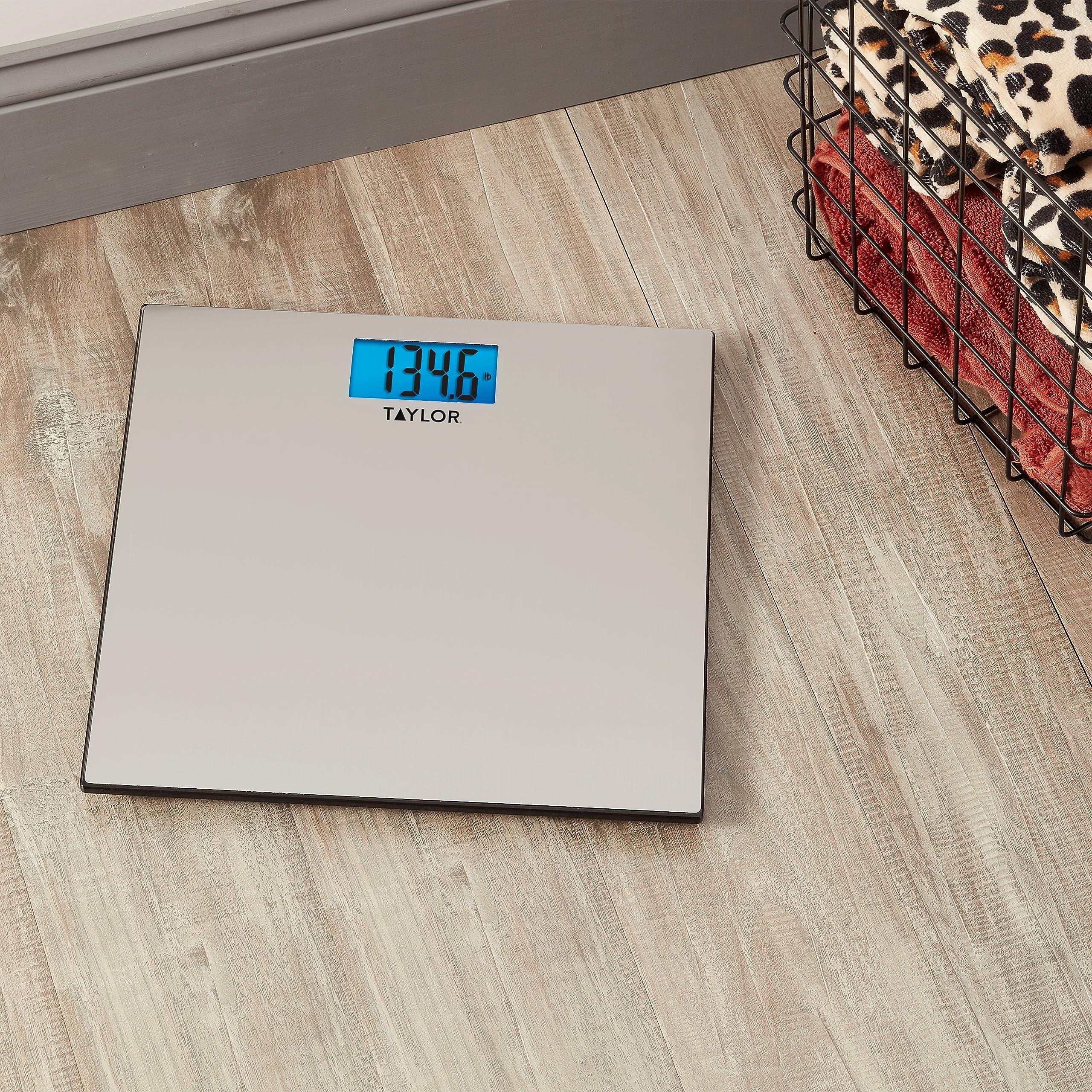 Taylor Taylor Digital Scales for Body Weight, High 400 LB Capacity, Brushed Stainless Steel Thin Glass Platform, Unique Blue LCD, Durable Platform, 11.8 x 11.8 Inches, Stainless Steel