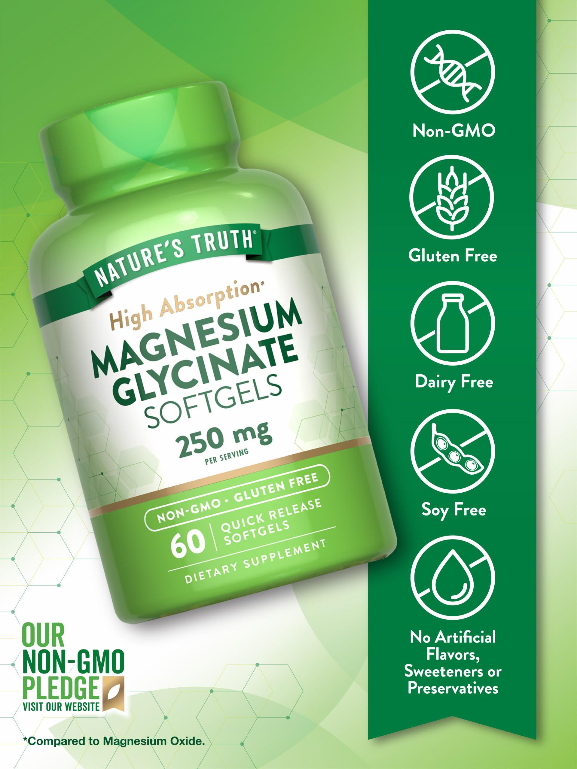 Nature\'s Truth Nature\'s Truth Magnesium Glycinate 250mg | 60 Softgels | High Absorption | Non-GMO & Gluten Free Mineral Supplement