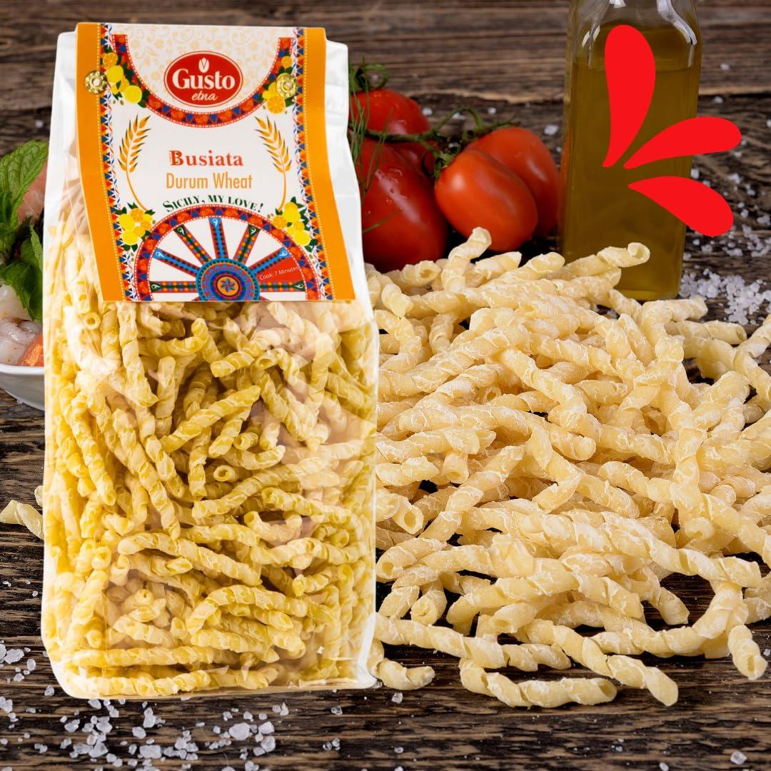 GUSTO ETNA Busiata Pasta, Spiral Pasta (500 gr), Artisan Italian Pasta, Busiate Pasta, Product of Italy, Non GMO, by Gusto ETNA