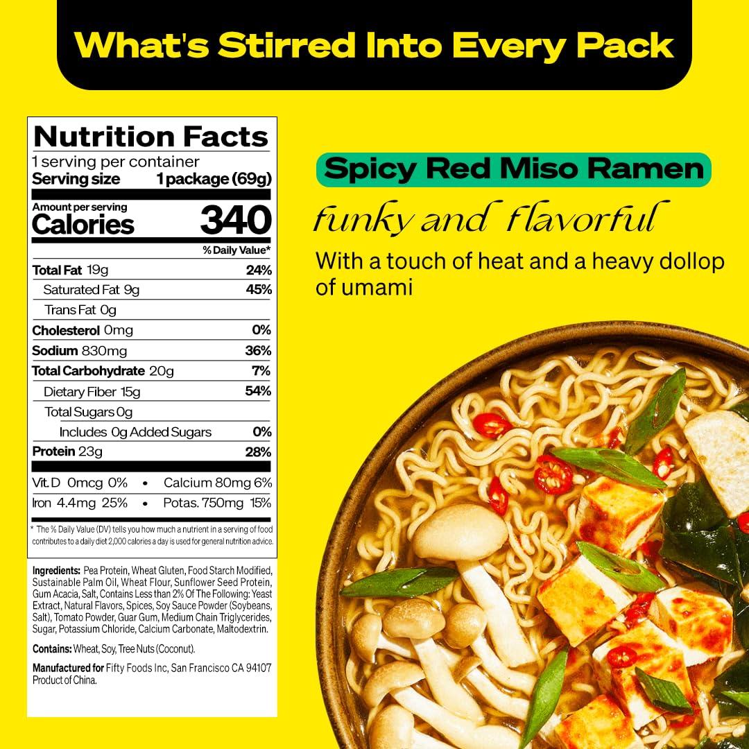 immi immi Spicy Red Miso Ramen, 100% Plant Based, Keto Friendly, Low Carb, High Protein, Packaged Noodle Meal Kit, Ready to Eat, 6 Pack
