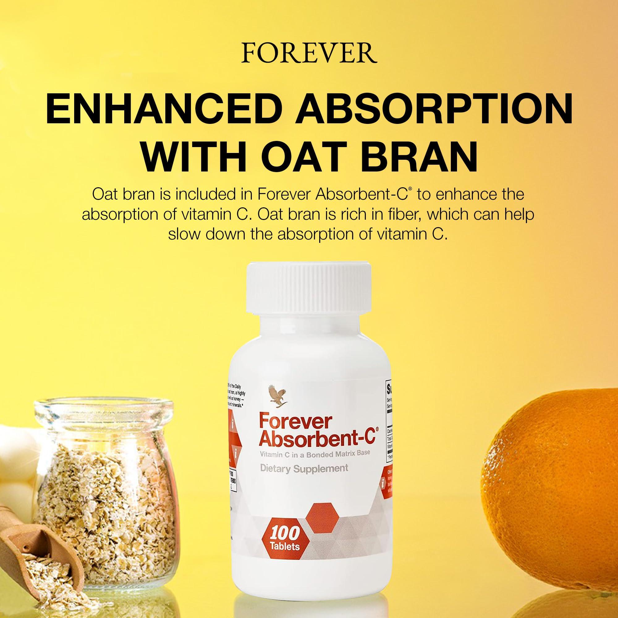Forever Living Products Forever Living - Absorbent-C - Orange and Honey Flavor with Oat Bran - Vitamin C Supplement for Immune Support and Skin Health - 100 Chewable Tablets