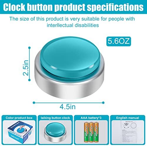 BATVOX BATVOX Large Talking Button Clock, Talking Alarm Clock with Volume Control, Telling Time and Day of The Week, Alarm, Gift Clock for Mother,Father,Seniors,Elderly,Blind People (Silver&Blue)