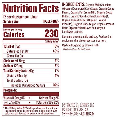 Justin's Nut Butter, Milk Organic Chocolate Peanut Butter Cups, 10 Count (Pack of 12)