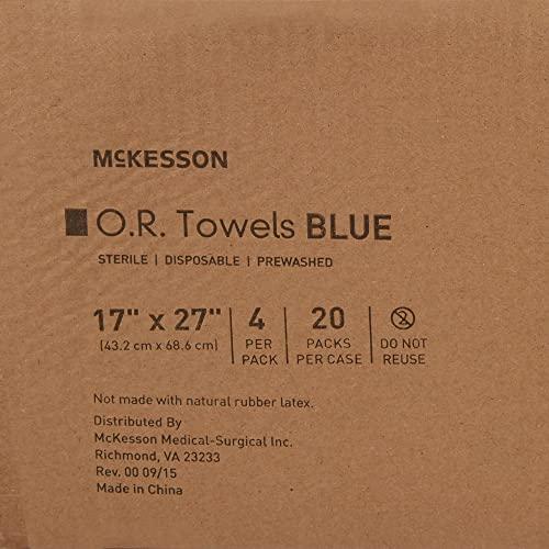 McKesson McKesson Operating Room Towels, Sterile, Disposable, Pre-Washed, Blue, 17 in x 27 in, 4 Towels per Pack