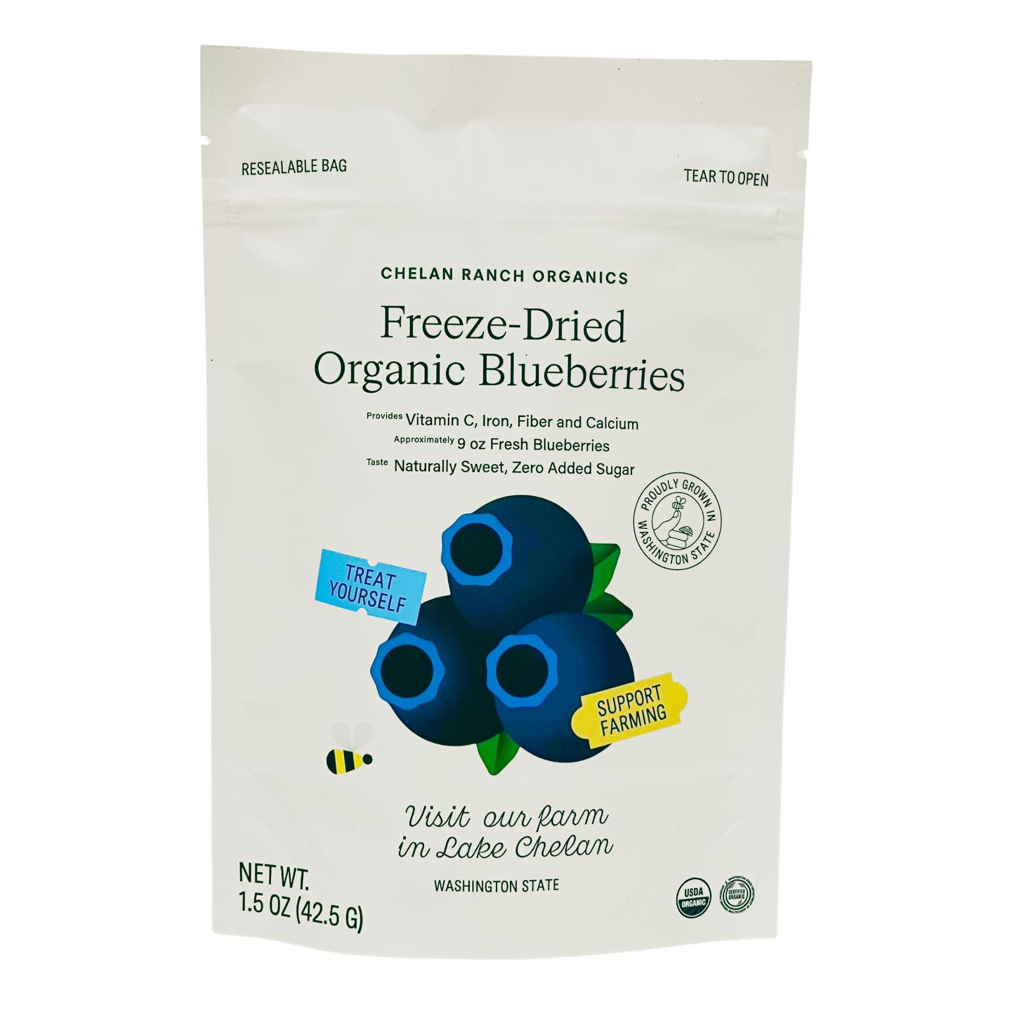 Chelan Beauty Chelan Ranch Organics Premium Freeze-Dried Organic Blueberries, Non-GMO & Vegan, 1.5 Ounce Bag (3-Pack)