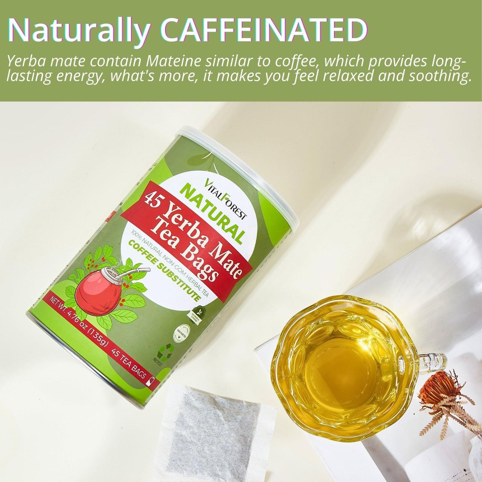 VitalForest 45 Yerba Mate Tea Bags, VitalForest Unsmoked Yerba Mate Argentina, Energy Burst Yerba Tea, NO Dust, NO Stems, from Rainforest, Rich In Antioxidants