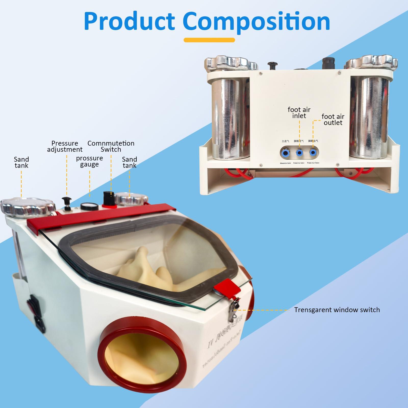 Alliph Alliph Two-Pen Sandblaster Machine, Sandblasting Machine with 2 Pens & 2 Tanks, Dental Sandblasting Equipment with Led and Glass Window for Surface Treatment of Materials