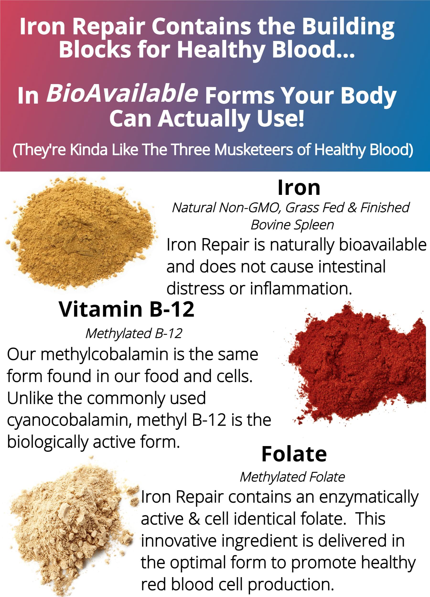 Three Arrows Iron Repair Plus Heme Iron Supplement, Best Absorption Gentle on Stomach, Monash Low FODMAP, Raise Hemoglobin & Ferritin for Women, Teens & Pregnancy Methylated B-12 & Folate, 90 Gelatin Capsules