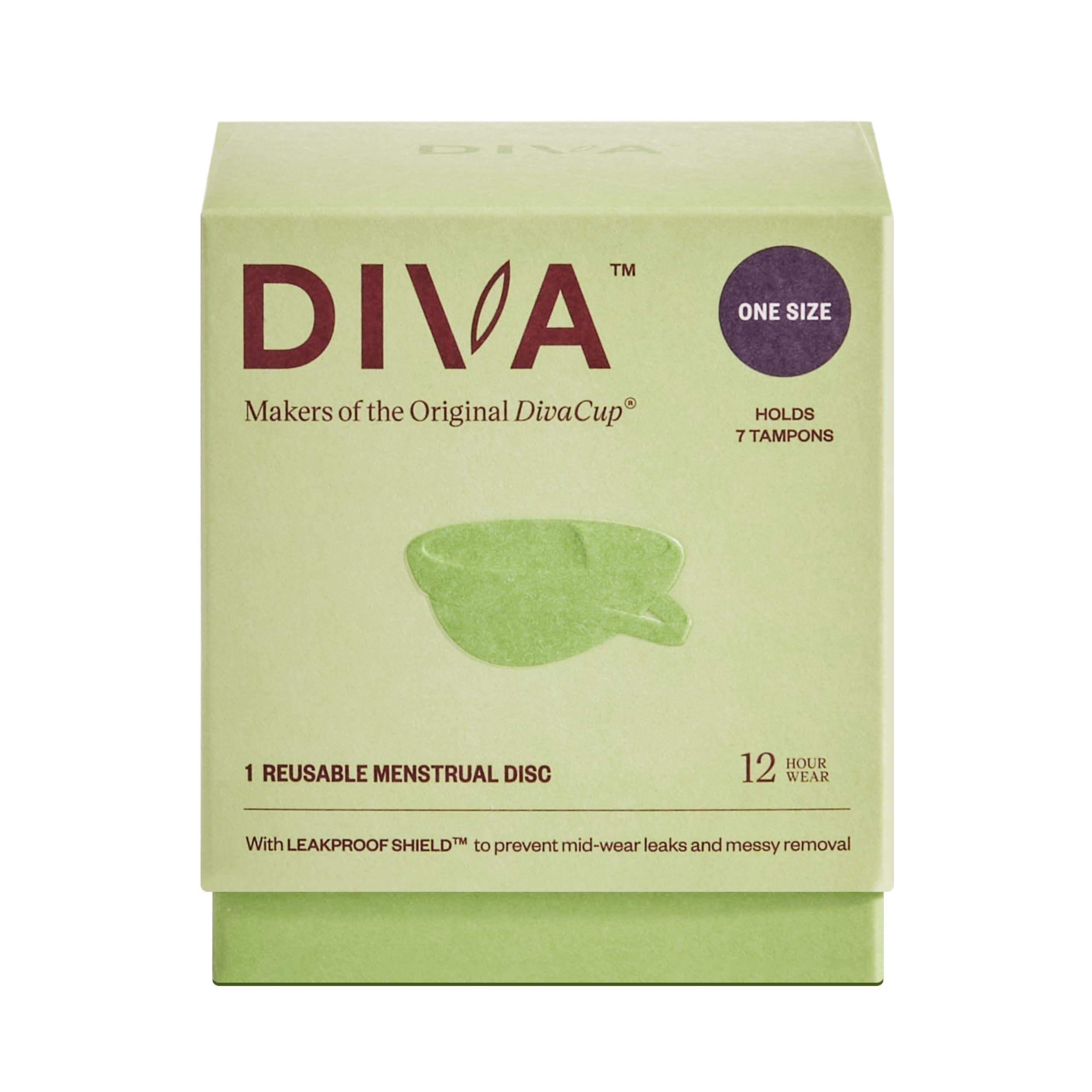 DivaCup Diva Disc - Comfortable, Reusable Menstrual Disc with Leakproof Shield - Period Disc for Up to 12 Hours of Continuous Wear - 100% Medical Grade Silicone - Holds 7 Tampons of Flow - One Size Fits Most