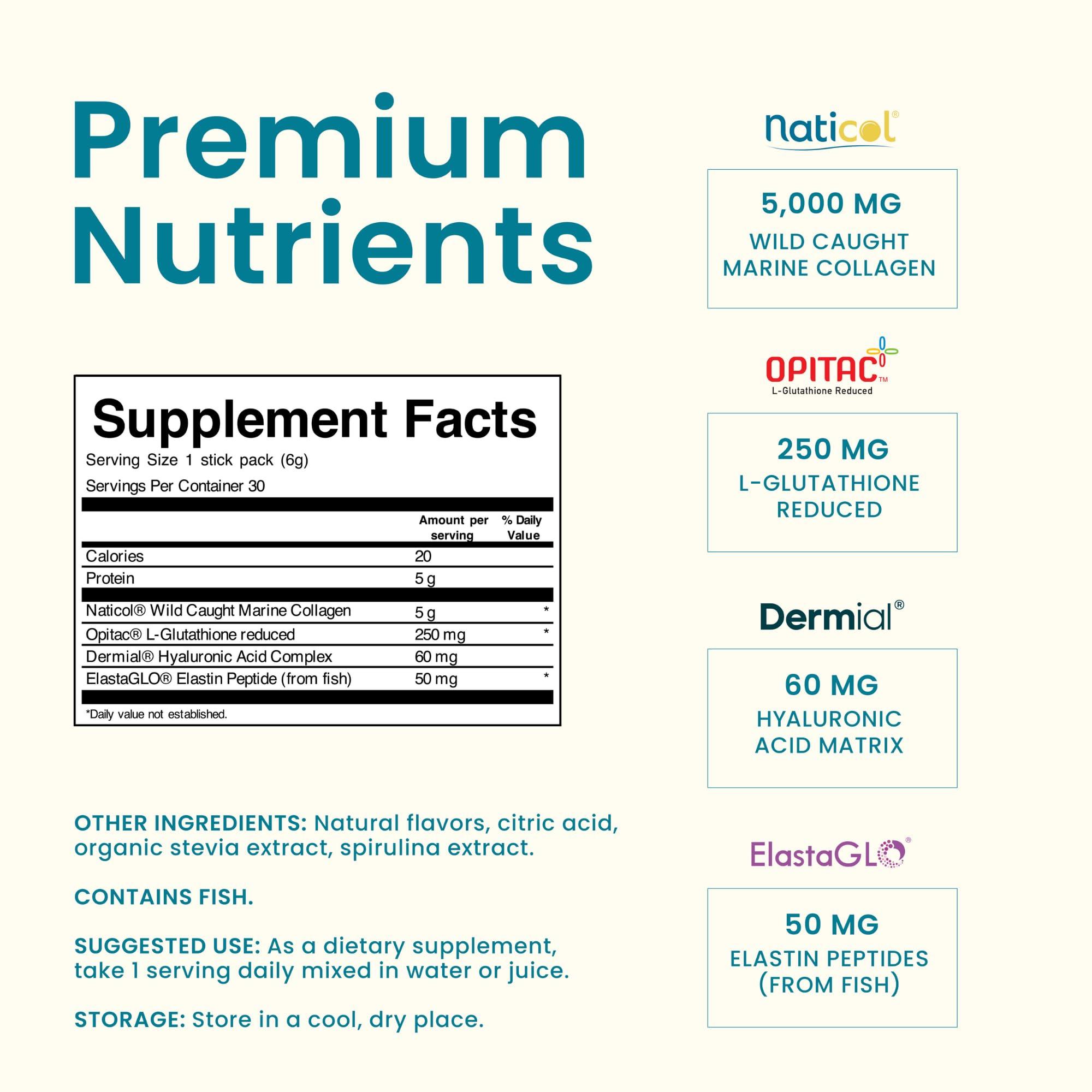 EarthNutri EarthNutri Marine Collagen Peptides Powder Supplement for Skin, Hair & Nails Enhances Skin Elasticity & Hydration Hydrolyzed Collagen 5000mg per Serving Non-GMO Ocean Breeze (30 Sticks Pack)