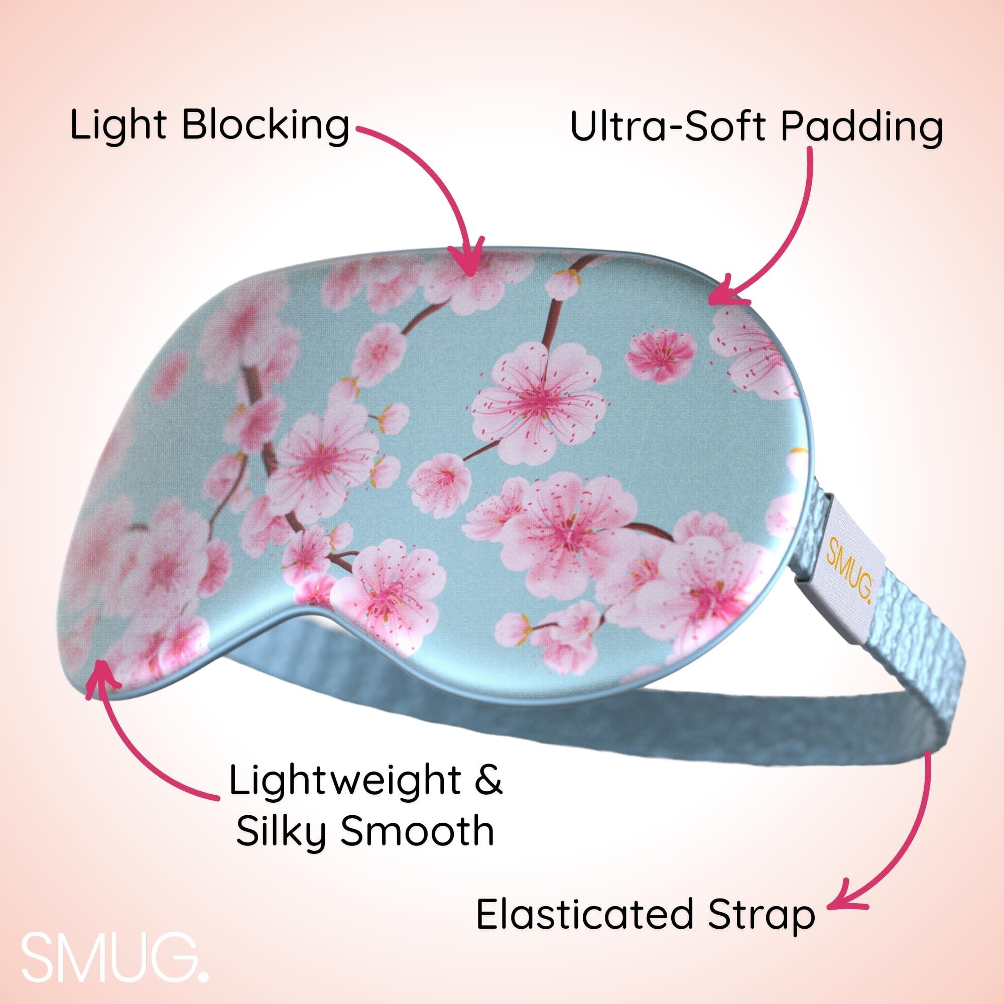 SMUG SMUG Satin Sleep Mask & Eye Mask | Travel Sleep Masks for Women & Men | Soft Sleeping Eye Mask to Nourish Skin & Reduce Dark Circles | Eye Sleep Mask Shades to Block Out Light | Cherry Blossom