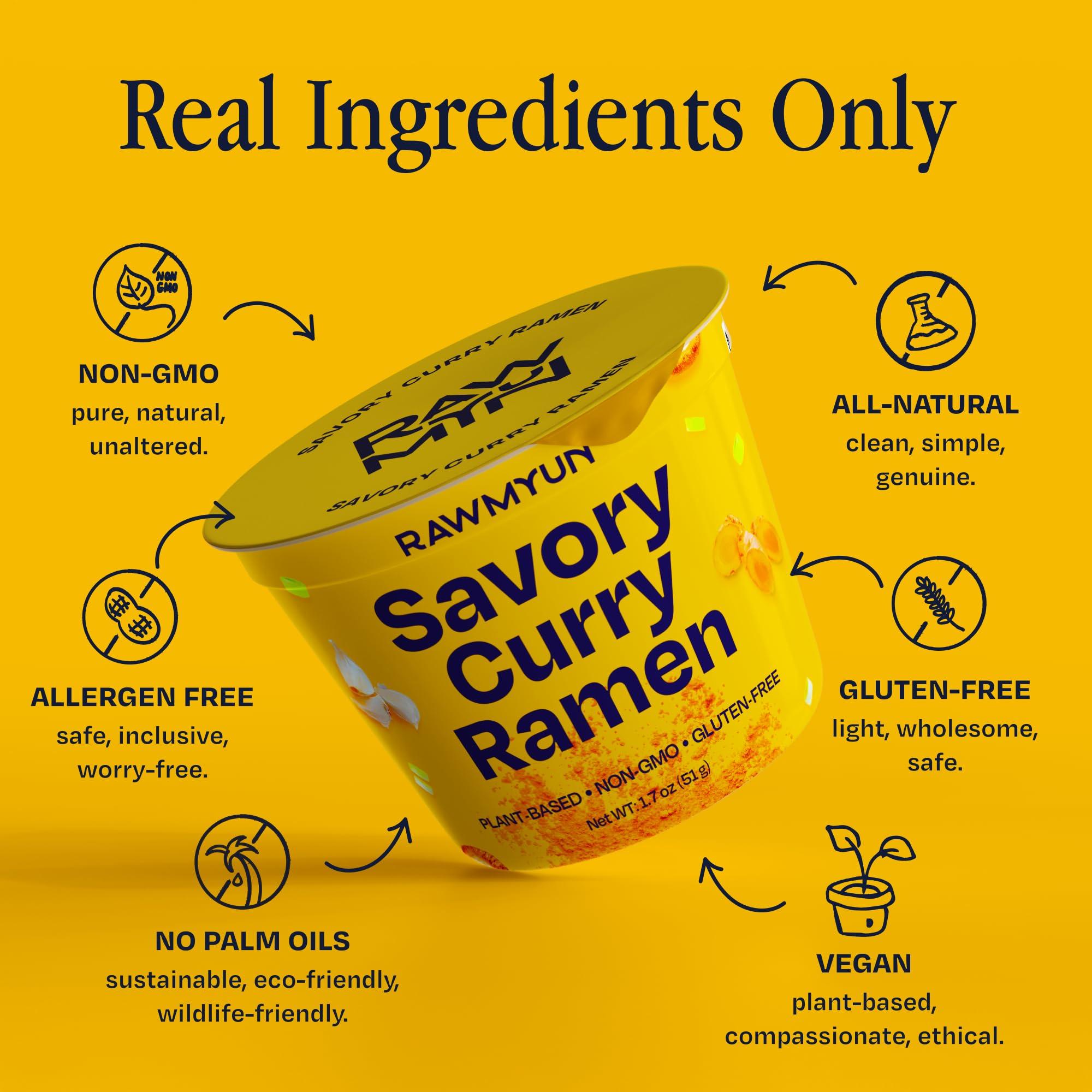 Rawmyun RAWMYUN Gluten Free Healthy Korean Ramen Vegan Superfood Clean Ingredients Plant-Based Cup Noodles made with Organic Rice Noodles Instant Soup | No MSG, Non-GMO, Real Ingredients (6 Savory Curry)