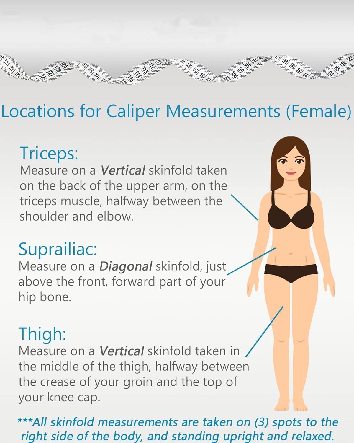 ZJchao Body Fat Caliper, Professional Double Spring Skinfold Calipers and Body Fat Tape Measure Tool for Accurately Measuring BMI Skin Fold Fitness(White)