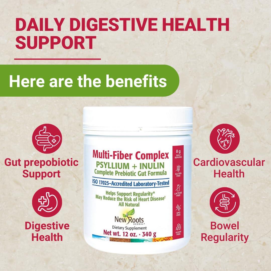 NEW ROOTS HERBAL New Roots | Prebiotic Fiber Powder with Psyllium Husk and Inulin (from Chicory Root)| Multi-Fiber Prebiotic Supplement Supports Gut and Digestive Health, Unflavored 12 oz (340 g)