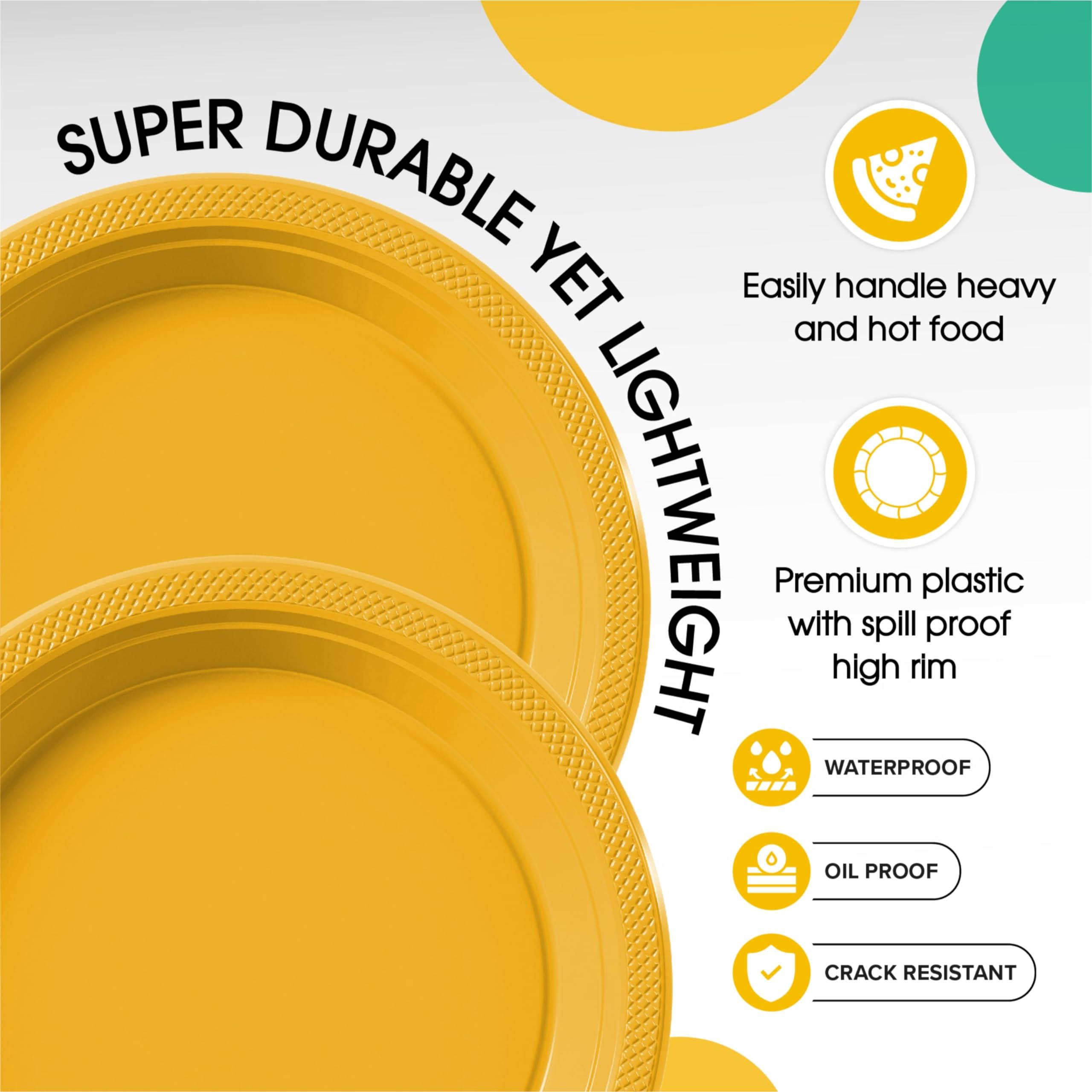 Exquisite Exquisite 9 Inch Yellow Plastic Plates - 600 Count - Solid Color Disposable Plates - Yellow Dinner Party Plates For All Occasions - Yellow Plastic Party Plates For Parties