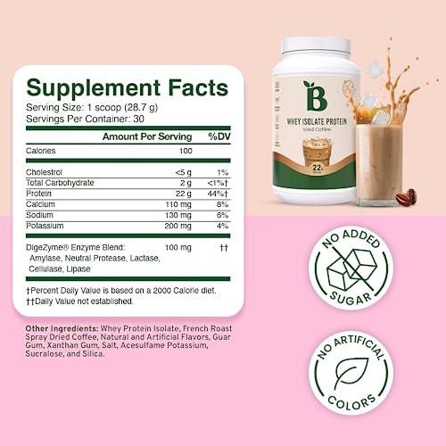 Bloom Nutrition Bloom Nutrition Whey Isolate Protein Powder, Iced Coffee - Pure Iso Post Workout Recovery Drink Blend, Smoothie Mix with Digestive Enzymes for Gut Health - Low Carb, Keto & Zero Sugar Added