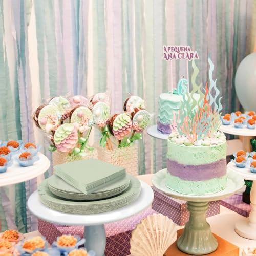 WYQJHKV WYQJHKV Sage Green Paper Plates,100 Pcs-50 Pcs Sage Green Paper Dessert Plates+50 Pcs Sage Green Napkins,Disposable Dinner Plates for Jungle Birthday Bridal Shower Party Supplies