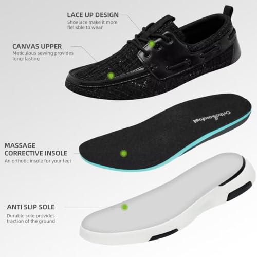 OrthoComfoot Men\'s Orthopedic Slip-On Loafers Walking Shoes: Cute Plantar Fasciitis Shoes for Foot and Heel Pain Relief, Stability Supportive Genuine Leather Shoes for High Arch Black Size 13.5