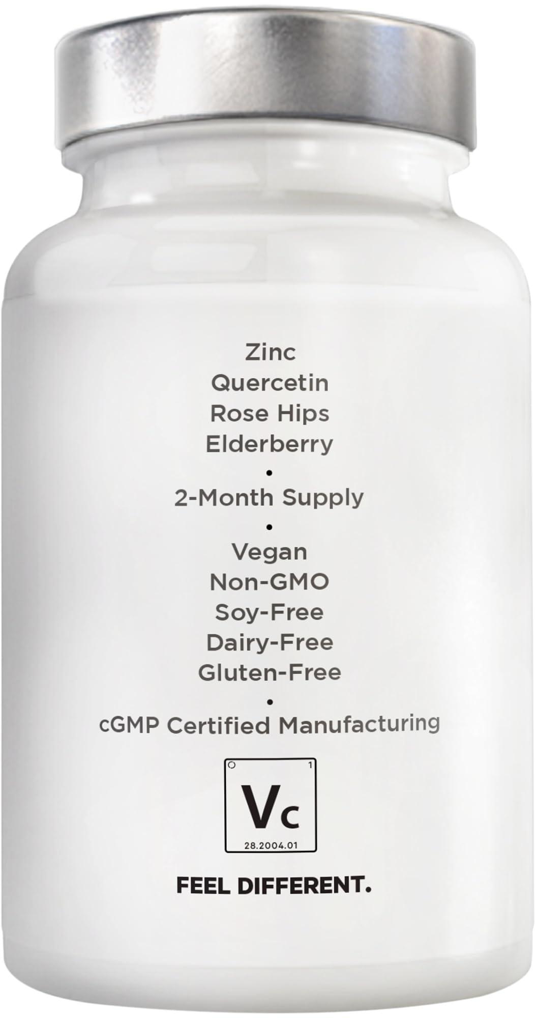 Amen Amen Vitamin C+ Supplement with Zinc, Bioflavonoids, Quercetin, Rose Hips, Elderberry – Vegan, Non-GMO – 2 Months Supply - 120 Capsules
