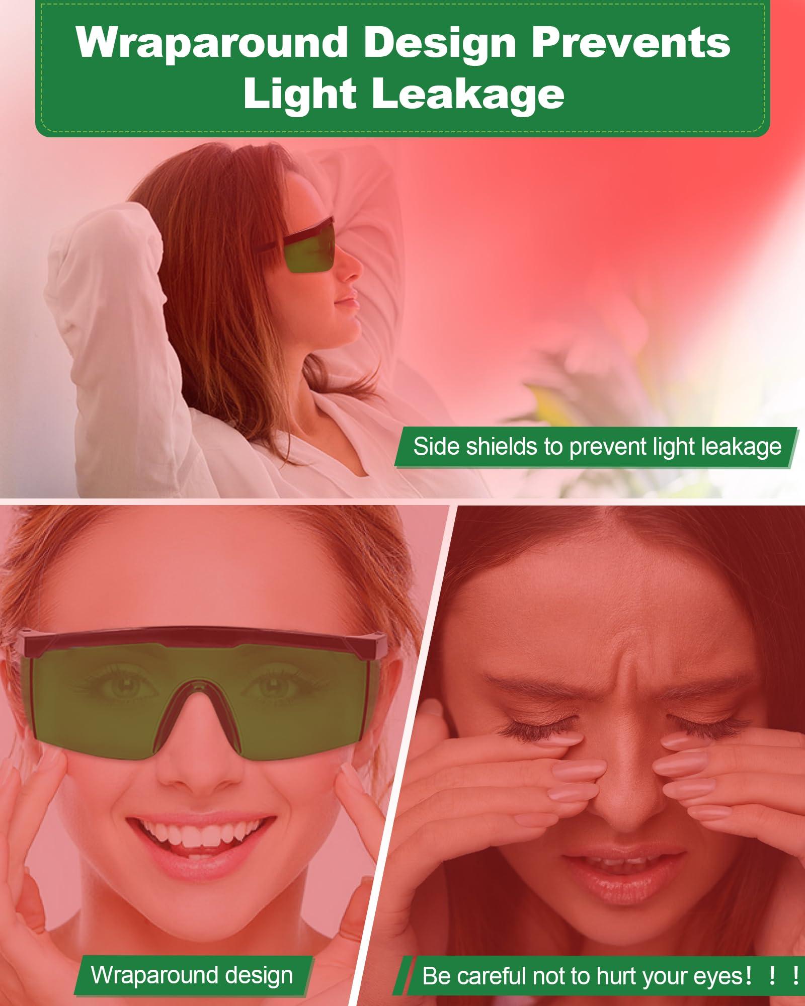 LIGHTMEUP LIGHTMEUP Red Light Therapy Glasses, See-Through Eye Protection Goggles 200-2000nm Full-Coverage Design Adjustable (Deep Green- 1 Pair)