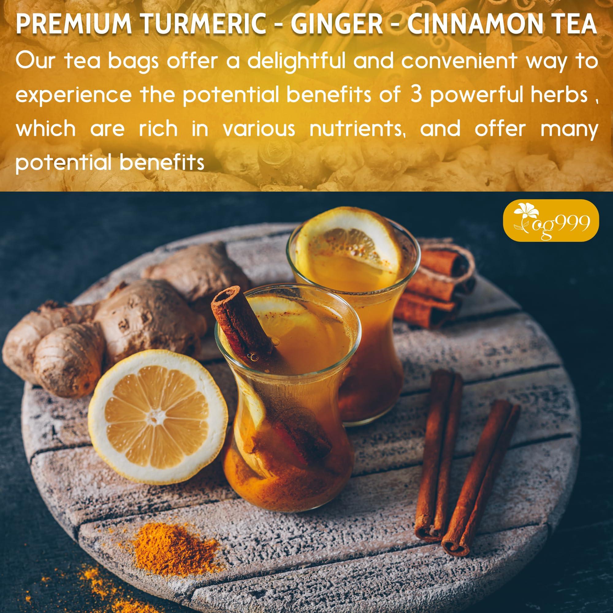 TOG999 Special 30 Tea Bags Turmeric Ginger Cinnamon Tea, 100% Natural, Hand-made Blend of Turmeric, Ginger, and Cinnamon. Eco-conscious Tea Bags. Turmeric Ginger Herbal Tea. No Sugar, No Caffeine, No Gluten, Vegan.