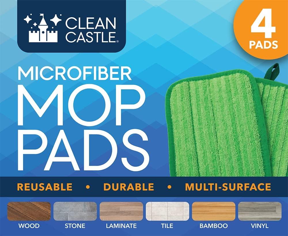 Clean Castle Mops for Floor Cleaning - Dual Action Microfiber Mop for Swiffer WetJet - Wet/Dry Dust Mop for Hardwood Floors - Reusable, Machine Washable, Eco-Friendly, 4 Pack