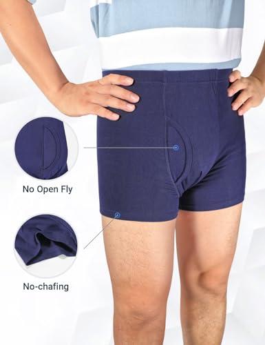 AutoTime Men\'s Incontinence Underwear 2PCS Incontinence Boxer Briefs Absorption Protection Washable Incontinence Underwear for Men Leak Proof Underwear with Front & Rear Absorbent Area 200ML (Blue, Small)