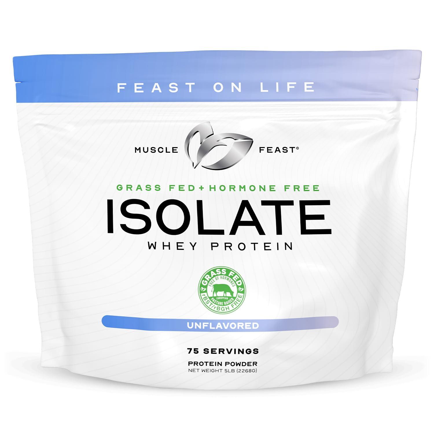 Muscle Feast Muscle Feast Creatine + Isolate Big Bundle Unflavored: 1 Creatine Powder (Unflavored, 2lb) + 1 Whey Protein Isolate (Unflavored, 5lb) | Premium Supplements, Vegetarian, Gluten Free