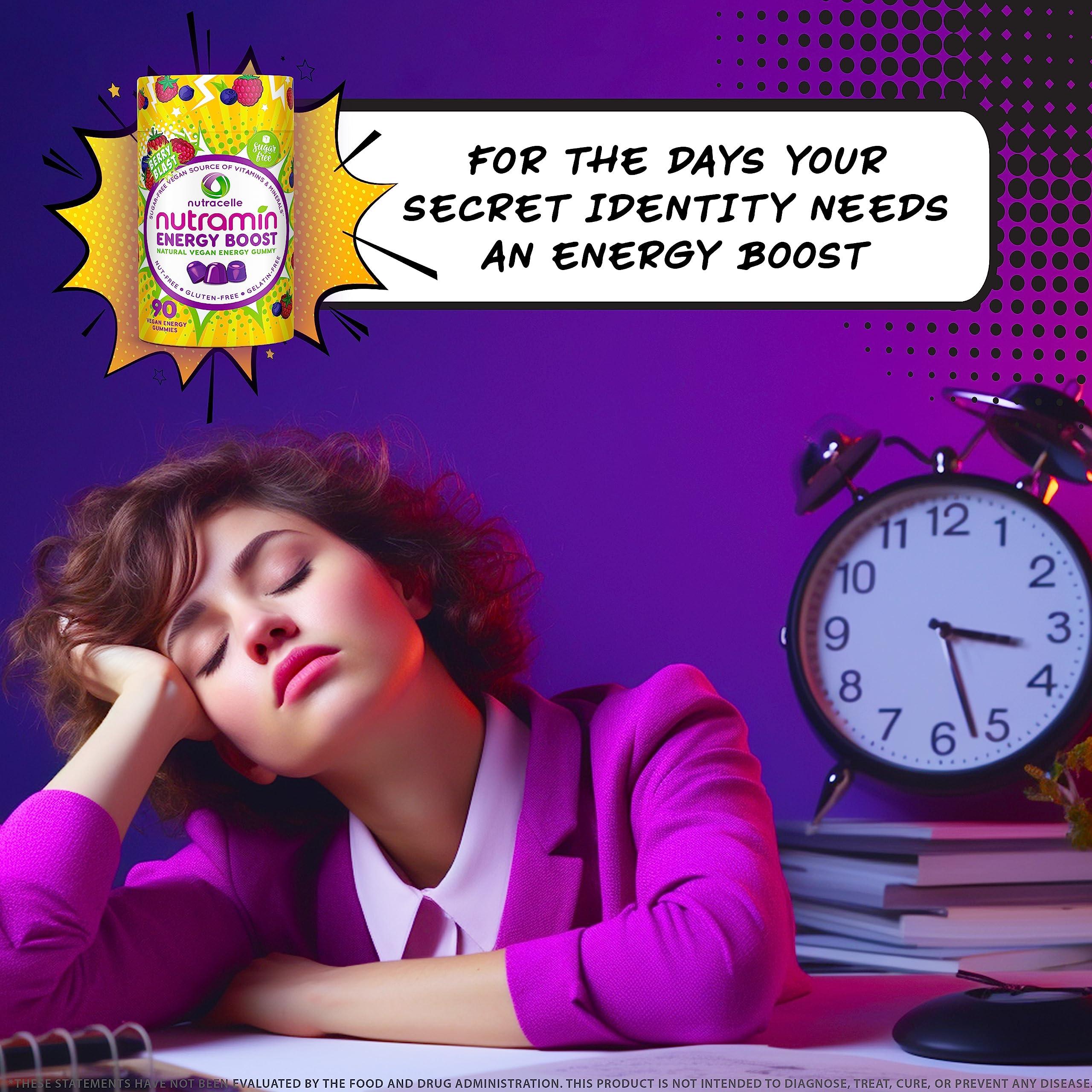 Nutracelle NUTRAMIN Energy Boost Vitamin Gummy - Skip The Coffee & Boost Your Energy, Caffeine-Free, Sugar-Free, Vegan, B12, Green Tea, Ashwagandha, Garcinia Cambogia, Raspberry Adaptogen - 90 ct