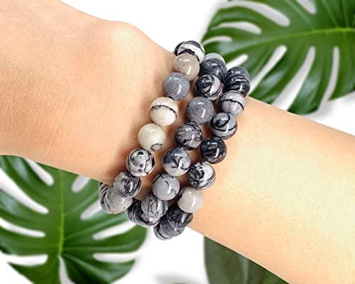 Soul Charms Crystals Spiderweb Jasper Beaded Crystal Bracelet 8mm Beads Stackable | Calming, Energy Balance, Protection, Grounding, Spiritual Gift Her Him Healing Bracelet