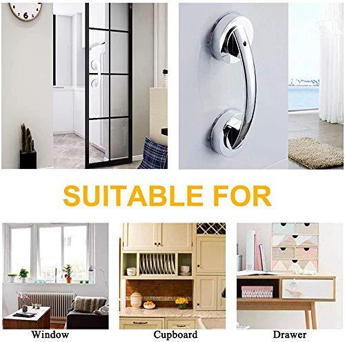 Vpang Vpang Suction Grab Bar, Powerful Handrail Grip Armrest Bathtub Handle, Super Power Suction Cup Door Handle Grip Bar for Window Door Drawer Cabinet Mini Fridge Grab Puller (Silver)