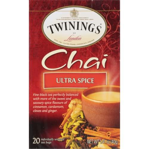 Twinings Twinings Chai Tea, Ultra Spice Chai Tea Bags with Cinnamon, Ginger, Cardamon, Clove for a Spicy Chai Tea Latte, 20 Tea Bags
